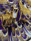 2 Yards 1/2 Multi-Color Sequins Design - Purple / Aqua / Gold - 4 Way Stretch Sequins Fabric
