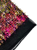 Sword Large Shiny Sequins - Purple Iridescent on Black - Hanging Iridescent Sequins On Lace Fabric By Yard