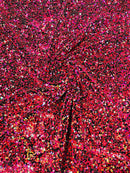 Stretch Velvet Sequins Fabric - Red / Fucshia - Velvet Sequins 2 Way Stretch 58/60” By Yard