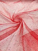 Sparkling Glitter Tulle Fabric - Red - Sparkling Glitter Tulle Mesh Fabric Sold By Yard