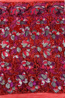 Orchid Design Sequins - Red - 4 Way Stretch Full Sequins Floral Design Mesh Fabric By Yard