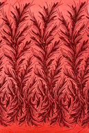 Leaf Design Stretch Sequins - Red - 4 Way Stretch Lace Mesh Sequins Fabric by Yard