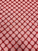Beaded Diamond Net Fabric - Red - Embroidered Geometric Beaded Sequins Fabric Sold By Yard