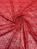Heavy Duty Sequins Pearl Fabric - Red - Heavy Handmade Embroidery Lace with Sequins All Over By Yard