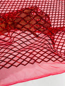 Diamond Sequins Fabric - Purple - Diamond Geometric Net Design on Mesh Lace Fabric By Yard