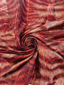 Tiger Design Spandex Fabric - Red - 58/60" Animal Print Mystique 4 Way Stretch Fabric By Yard