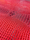 Gator Embossed Vinyl Leather Fabric - Red - Faux Gator Skin Vinyl Fabric Sold By Yard