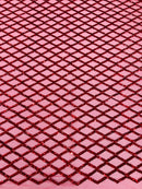 Diamond Sequins Fabric - Purple - Diamond Geometric Net Design on Mesh Lace Fabric By Yard
