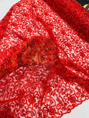 Embroidery Floral Bead Fabric - Red - Bridal Embroidery Beaded Floral  Fabric Sold by Yard