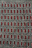Fancy Gem Jewel Fabric - Red on Black - Geometric Stretch Sequins Design on Mesh By Yard