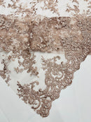 Floral Plant Lace Fabric - Rosa Palo - Embroidery Flower Small Leaf Design Lace Fabric Sold By Yard