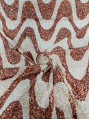 Wavy Line Velvet Sequins - Rose Gold / White - Velvet Sequins 2 Way Stretch Fabric 58/60” By Yard