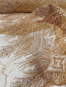 Beaded Lines Fabric - Rose Gold - Luxury Beads and Sequins Line Design Fabric By Yard