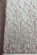 Fire Flames Design Bead Fabric - Rose Gold - Beaded Embroidered Fire Pattern Fabric By Yard