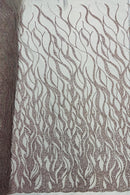 Fire Flames Design Bead Fabric - Rose Gold - Beaded Embroidered Fire Pattern Fabric By Yard