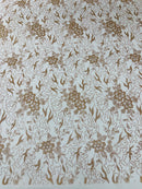 Flower Glitter Fabric - Rose Gold - 3D Floral Tulle Fabric for Wedding, Quinceañera By Yard