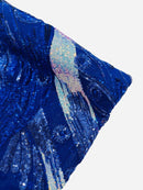 Multi-Color Sequins Design - Royal / Aqua - 4 Way Stretch Sequins Fabric By The Yard