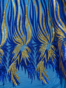 Phoenix Wing Sequins - Royal Blue - 4 Way Stretch Wings Pattern Design Fabric By Yard