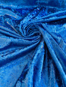 Iridescent Foggy Foil Fabric - Royal Blue - Oil Slick 58/60" Stretch Foil Velvet Fabric By Yard