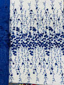 3D Flower Glitter Fabric - Royal Blue - Flower Design on Glitter Mesh Fabric Sold By Yard