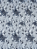 Flower Glitter Fabric - Royal Blue - 3D Floral Tulle Fabric for Wedding, Quinceañera By Yard