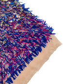 Sword Large Shiny Sequins - Royal Blue Iridescent - Hanging Iridescent Sequins On Lace Fabric By Yard