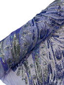Multi-Color Sequins Design - Silver / Lilac - 4 Way Stretch Sequins Fabric By The Yard