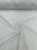 Sparkling Glitter Tulle Fabric - Silver - Sparkling Glitter Tulle Mesh Fabric Sold By Yard