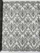 Butterfly Bead Sequins Fabric - Silver - Damask Beaded Sequins Lace Fabric by the yard