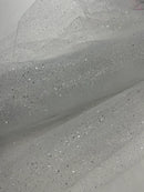 Sparkling Glitter Tulle Fabric - Silver - Sparkling Glitter Tulle Mesh Fabric Sold By Yard