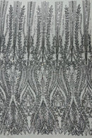 Mermaid Design Sequins Fabric - Silver - Sequins Fabric 4 Way Stretch on Mesh By Yard