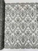 Butterfly Bead Sequins Fabric - Silver - Damask Beaded Sequins Lace Fabric by the yard
