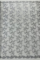 Floral Sequins Lace Fabric - Silver - Embroidery Flower Clusters Design with Shiny Sequins  Fabric Sold By Yard