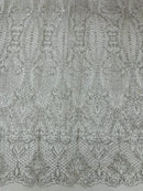 Mermaid Glitter Design - Silver - Tulle Mesh with Mermaid Tail Glitter Design Sold By Yard