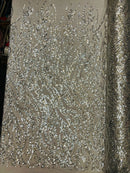 Floral Beaded Wavy Fabric - Silver - Beaded Sequins Wavy Embroidered Fabric Sold By Yard