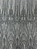 Mermaid Design Sequins Fabric - Silver - Sequins Fabric 4 Way Stretch on Mesh By Yard
