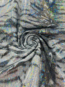 Tiger Design Spandex Fabric - Silver Hologram - 58/60" Animal Print Mystique 4 Way Stretch Fabric By Yard