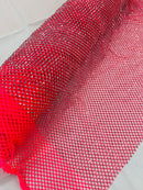 Fish Net Spandex Rhinestone Fabric - Silver on Hot Pink - Spandex Fish Net Design Fabric with Rhinestones by Yard