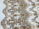 Damask Bead Fabric - Skin / Taupe - Embroidered Glamorous Fabric with Round Beads Sold By Yard