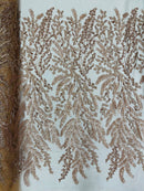 Floral Leaf Bead Sequins Fabric - Skin Rose - Leaf Nature Beaded Sequins Lace Fabric by the yard