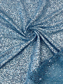 Pearl Sequins Bead Fabric - Sky Blue - Small Beads and Sequins Embroidered on Lace By Yard