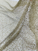 Cast Net Sequins Fabric - Taupe - Embroidery Fish Net Design Sequins Lace Fabric By Yard