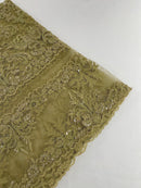 Beaded My Lady Damask Design - Taupe - Beaded Fancy Damask Embroidered Fabric By Yard