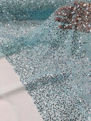 Pearl Sequins Bead Fabric - Tiffany Blue - Small Beads and Sequins Embroidered on Lace By Yard