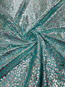 Cheetah Design Spandex Fabric - Tiffany / Silver - 58/60" Animal Print 4 Way Stretch Fabric By Yard
