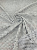 Fish Net Spandex Rhinestone Fabric - Clear on Lime Green - Rhinestone Spandex Fish Net Design Fabric with Rhinestones by Yard