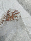 Embroidery Floral Bead Fabric - White - Bridal Embroidery Beaded Floral  Fabric Sold by Yard