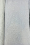 Wavy Design Beaded Fabric - White - Beaded Wavy Leaf Embroidered Fabric By Yard