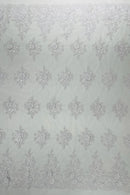 Corded Floral 3D Fabric - White - Embroidered Floral Design on Lace Mesh Fabric by Yard
