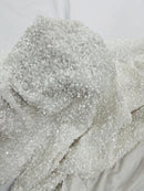 Stretch Velvet Sequins Fabric - White - Velvet Sequins 2 Way Stretch 58/60” By Yard